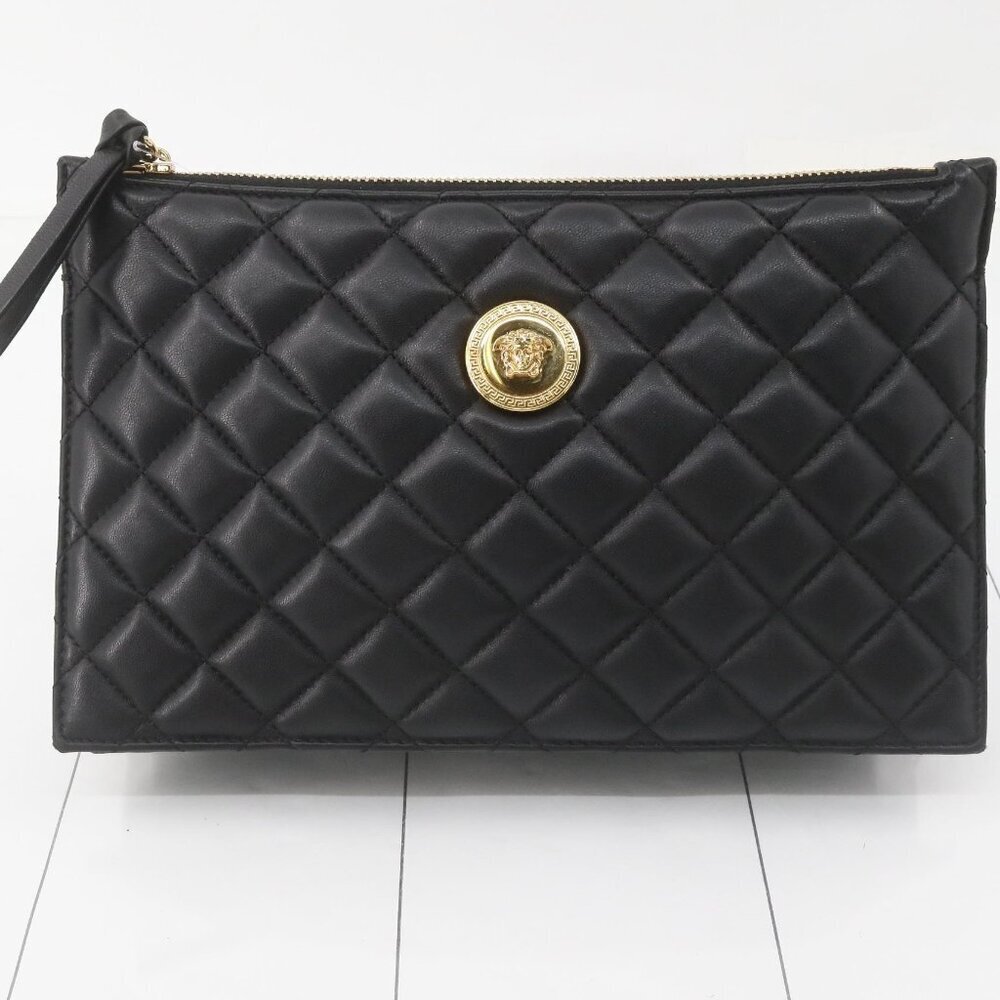 Authentic Versace Quilted Lambskin Leather Pouch and Crossbody